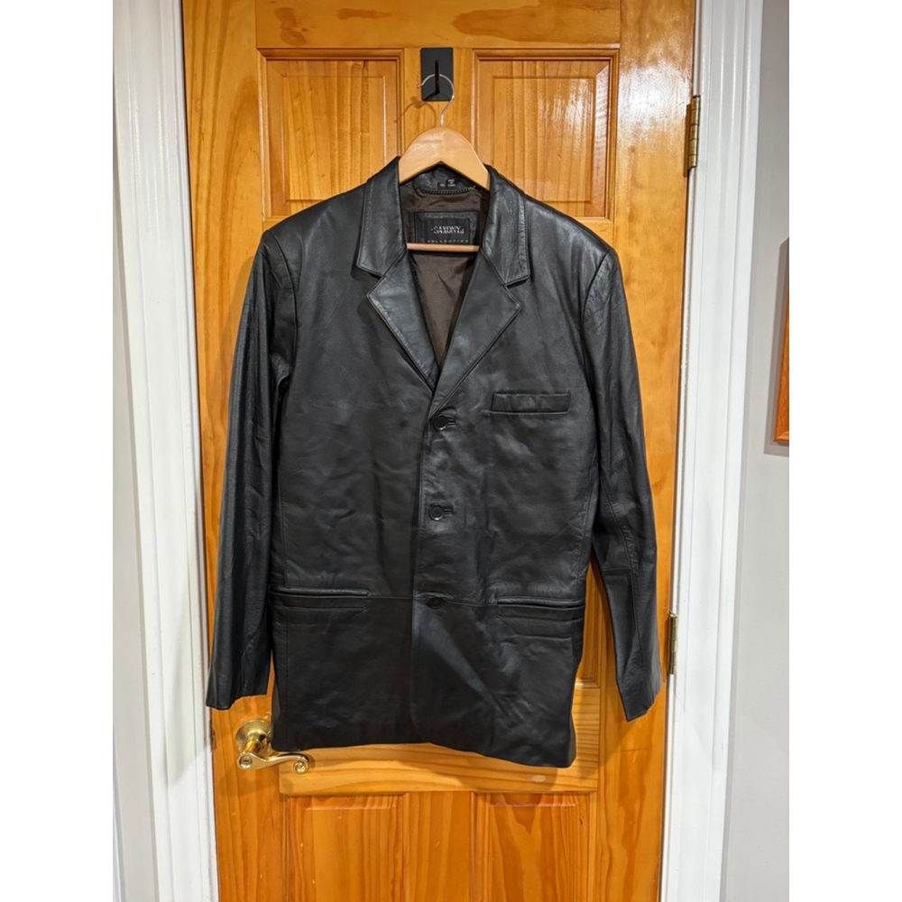 Vintage Saxony Collection Black Leather Blazer Jacket Genuine Leather 90s - Picture 2 of 10